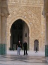 Hassan II Mosque Jim + Dad * Dad and Jim in front of the main entrance of the Hassan II Mosque.  Standing there, one gets a better sense of the scale of the building. * 434 x 576 * (92KB)